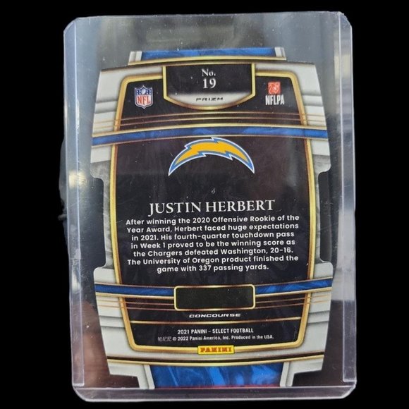 Justin Herbert Panini Select Card - Picture 2 of 2